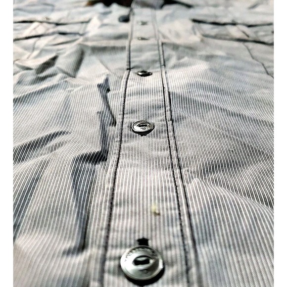 7 Diamonds Pinstripe Shirt Mens Medium Brown Long Sleeve Western Dress Military - Picture 7 of 9